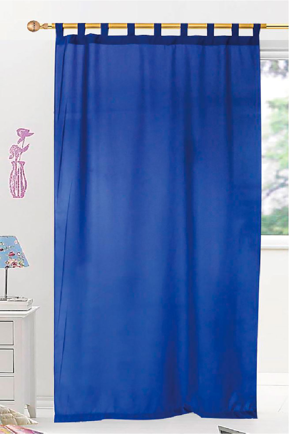 cortina tela troquelada con trabillas